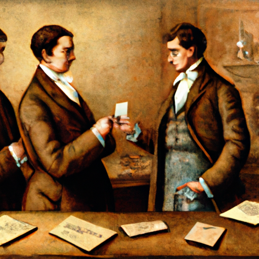 איור וינטג' המתאר את החלפת כרטיסי הביקור במאה ה-19.
