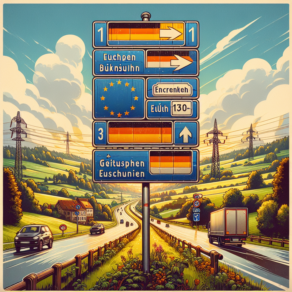 תמונה של גבול גרמניה עם תמרורי כניסה לאיחוד האירופי.